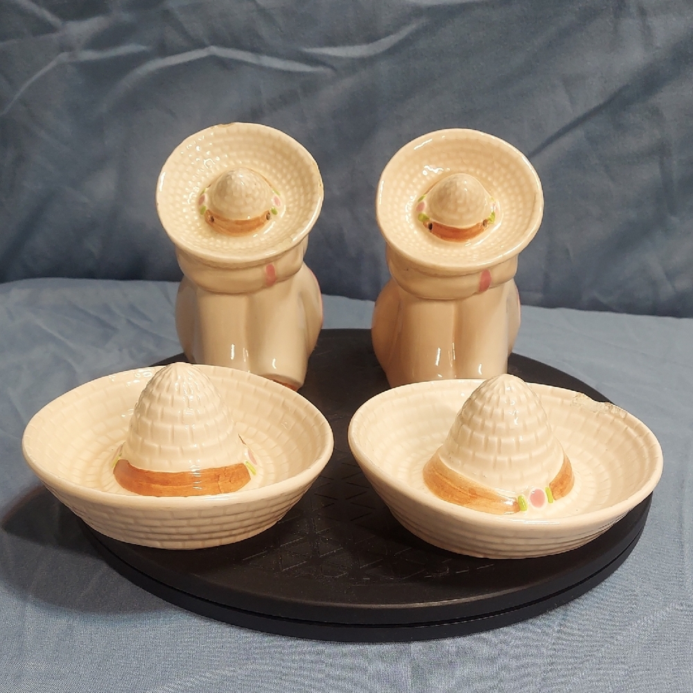Vintage Pottery Craft USA Sombrero Dip Bowl Set, Salt & Pepper Shakers